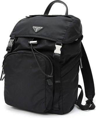 Prada Black Nero Nylon Fabric Leather Backpack (Pre-Owned)