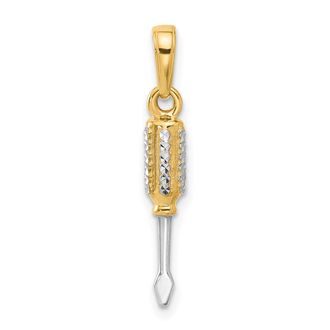 Diamond2Deal 14k Yellow Gold White Rhodium Diamond-Cut 3D Flathead Screwdriver Pendant