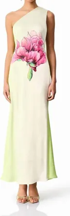 Elliatt Elisia One Shoulder Gown In Green And Pink Floral