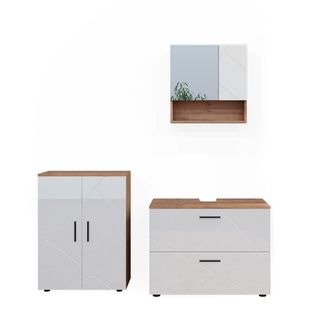 Vicco Conjunto De Muebles De Ba&ntilde;o Irma, Blanco Brillo Intenso/roble Dorado, 3 Piezas