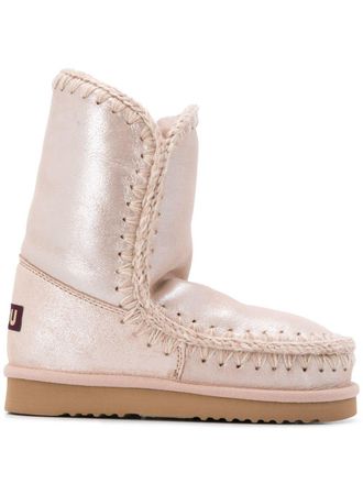 Mou Eskimo 24 Low Heels Ankle Boots In Rose-pink Glitter