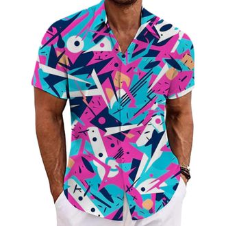 Generic Sequin Shirt for Men Short Sleeve 70s Retro Mens Shirts 80s Shirt for Men Tropical Print Button Up Shirt Casual Summer Beachwear for Nightclub 70s Dis