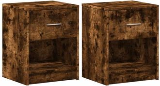 vidaXL Vidaxl - Bedside Cabinets 2 pcs with Drawer Smoked Oak 40x34x50 cm