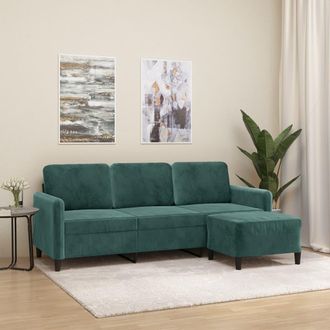 vidaXL Sof&aacute; De 3 Plazas Con Taburete De Terciopelo Verde Oscuro 180 Cm Vidaxl