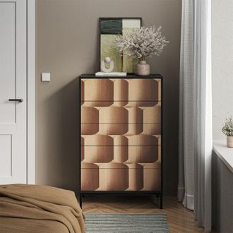 Vicco Cassettiera Eliza, Nero/quercia, 76 x 120 cm con 5 cassetti