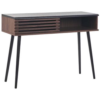 Beliani Beliani - Consola Madera Oscura Negro 110 X 40 Cm Puerta Corredera Listones R&uacute;stico Perth
