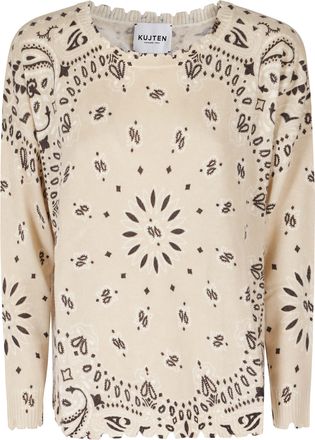 Kujten Organic Brown Bandana Print Cashmere Sweater