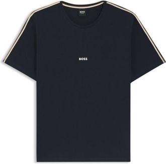 BOSS Stretch-cotton pajama T-shirt with signature-stripe tape