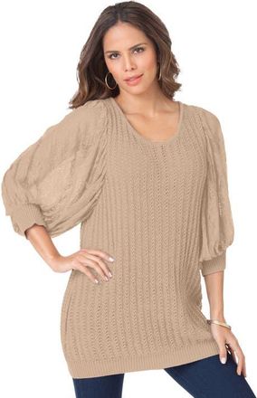 Roaman's Lace Sleeve Sweater in New Khaki at Nordstrom, Size 32