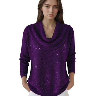 Generic Sparkle Cowl Neck Knitted Winter Jumpers for Women UK Long Sleeve Loose Fit Star Print Pullover Soft Stretchy Knit Cashmere Ladies Sweater Top for Cas