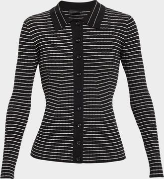 Emporio Armani Striped Button-Down Rib Knit Cardigan