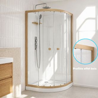 Aurlane Cabina De Ducha 90x90x200/230cm Efecto Madera Y Blanca - Plato Ducha Bajo