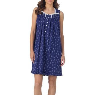 Eileen West Sleeveless Cotton Jersey Nightgown in Navy at Nordstrom, Size X-Large