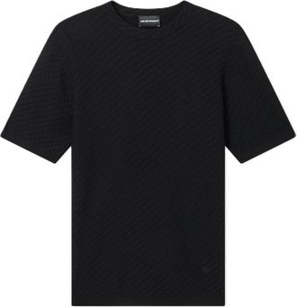 Emporio Armani Tops, Heren, Zwart, L, Wol, Zwart gebreid T-shirt voor heren
