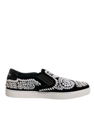 Dolce & Gabbana Black Embellished London Men Slip On Mens Shoes