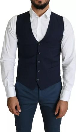 Dolce & Gabbana Navy Blue Men Formal Dress Waistcoat Mens Vest