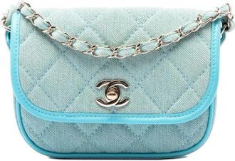 Chanel Pre-owned Quilted Denim Flap Crossbody - Dames - Vintage Schoudertas - Blauw - ONE Size - Denim - Vintage
