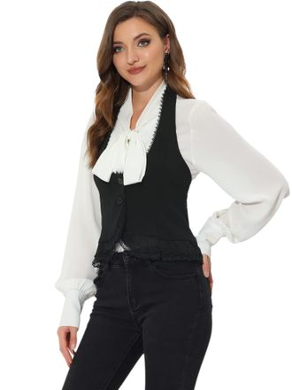 Allegra K Damen Weste Neckholder Knopfleiste Ärmellos Racerback Anzug Weste, schwarz, Medium