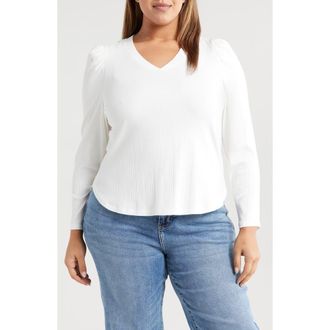 Wit & Wisdom Puff Shoulder Rib Top in White at Nordstrom, Size 1X