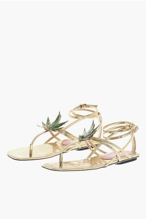 Dsquared2 Vegan Leather Thong Sandals MARIJA with Rhinestone-Embellish size 40