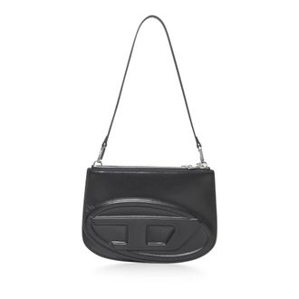 Diesel Shoulder Bags, female, Black, ONE SIZE, Black Leather Shoulder Bag with Oval D Logo