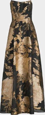 Kay Unger Willow Floral Metallic Organza Gown