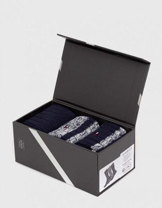 Tommy Hilfiger Mens 3-Pack Slub Mouline Stripe Boot Socks Gift Box, Navy Combo - Size: 9/9.5/10/10.5/11/11.5/12