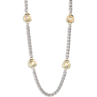 Nordstrom Rack Faux Pearl Station Long Necklace in Clear- White- Silver at Nordstrom Rack