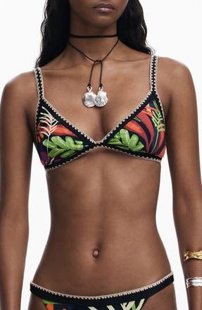 Desigual Crochet Trim Bikini Top in Black Multi at Nordstrom Rack, Size Medium