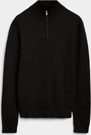 Le 31 Mens Zip-neck embossed knit sweater