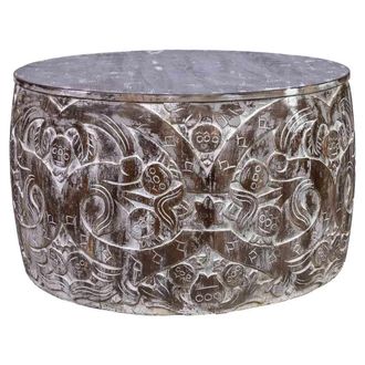 Wanderlust Deco Wanderlust Deco - Mesa De Centro Redonda De Madera Tallada Artesanal Marron 76x76x45