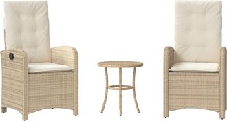 vidaXL Sillas Y Mesita De Jard&iacute;n 3 Piezas Rat&aacute;n Sint&eacute;tico Coj&iacute;n Beige Vidaxl