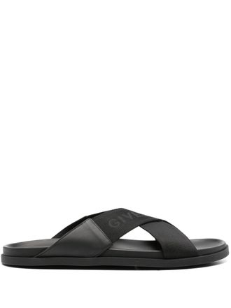 Givenchy G Plage crossover-strap sandals - men - Calf Leather/Fabric/Fabric/Calf Leather/Rubber - 40 - Black