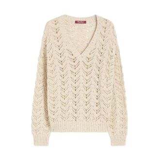 Max Mara V-neck Knitwear, female, Beige, Size: M V-neck Sweater