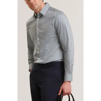 Ted Baker Firdawi Long Sleeve Slim Fit Button-Up Shirt in Navy at Nordstrom, Size 6