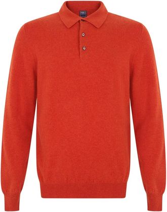 Fedeli Long Sleeve Polo Sweater - Heren - Cashmere truien - Rood - 4XL - Kasjmier - Truien & Vesten