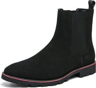 Generic Mens Slip On Suede Leather Chelsea Boots Comfort High Top Pointed Toe Pull On Business Casual Dress Ankle Boots (Black,8.5)