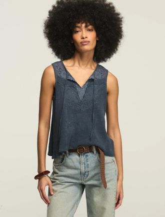 Lucky Brand Womens Cutwork Tassle Swing Tank