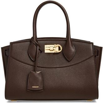 Ferragamo Small The Studio Soft Leather Top Handle Bag in Testa Di Moro at Nordstrom