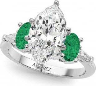 Allurez Marquise Lab Grown Diamond & Oval Emerald Engagement Ring in Palladium (3.98ct)