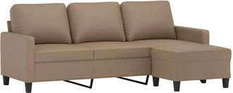 vidaXL Sof&aacute; 3 Plazas Y Taburete Cuero Sint&eacute;tico Color Capuchino 180 Cm Vidaxl