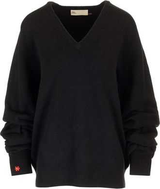Tory Burch Wool V-Neck Jumper - female - Tory Burch - V-neck Knitwear - Black - S - Knitwear