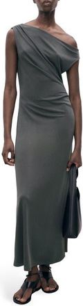 Mango Asymmetric Pleated Maxi Dress in Charcoal at Nordstrom, Size 8