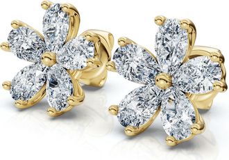 Pompeii3 1 3/4Ct Diamond Pear Shape Flower Diamond Studs 14k Gold Earrings Lab Grown