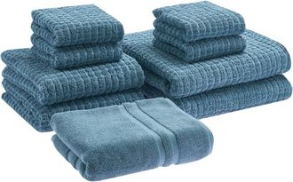 Beliani Beliani - Set di 9 asciugamani da bagno in cotone morbido con tappetino da bagno Blu Atai