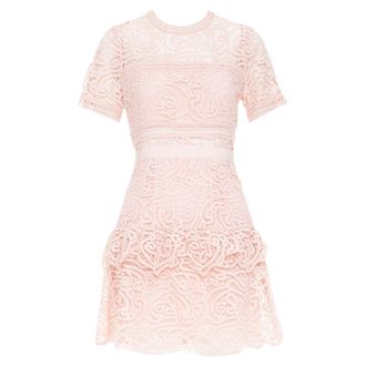 Self Portrait SELF PORTRAIT 2022 Abstract Guipure pink embellished lace sheer dress UK8 S