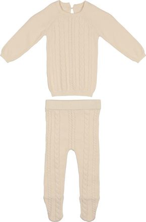 Maniere Cable Knit Cotton Top & Leggings Set in Ivory at Nordstrom, Size 18M