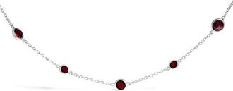House of Brilliance 925 Sterling Silver Checkerboard Cut Red Garnet Bezel Station Necklace in White at Nordstrom