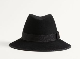 Valentino Garavani VLogo Signature Felt Hat With Moir&eacute; Ribbon Woman BLACK 55