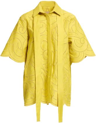 Elie Saab swirl-embroidered shirt - women - Organic Cotton/Polyester - 38 - Yellow